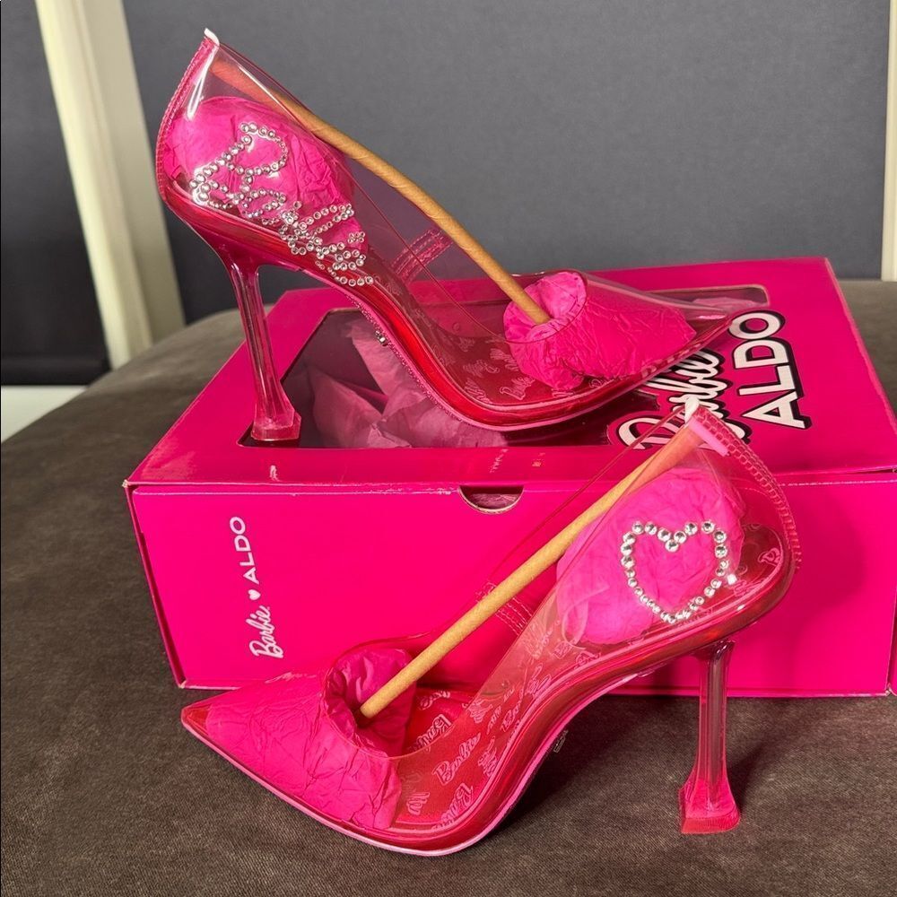 Barbie x ALDO Barbiestessy Collection Pink Translucent Pointed Toe Pumps 9 NEW - Picture 2 of 16
